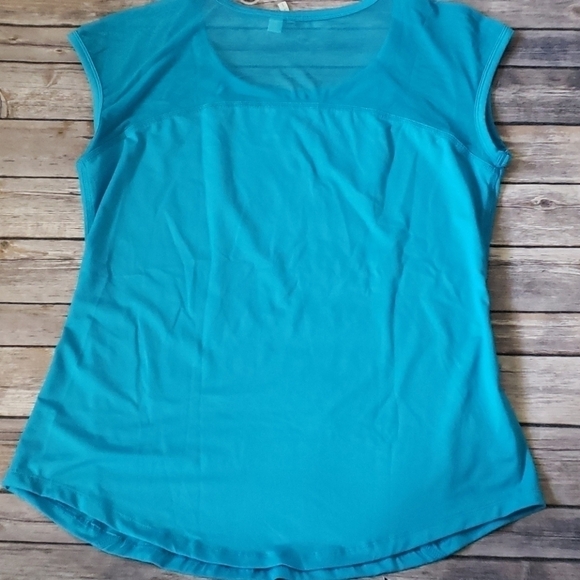 Cato turquoise cap sleeve mesh insert top - Picture 3 of 9